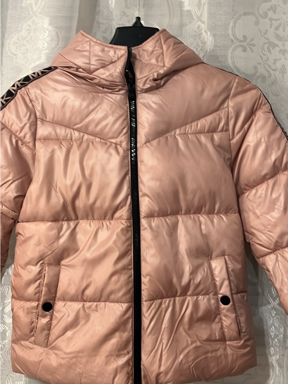 Michael Kors Girls' Blush Pink Quilted Puffer Jacket with hood